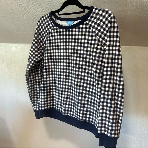 Draper James Natalie Navy Plaid Check Gingham Crew neck Pullover Sweatshirt - Picture 11 of 12